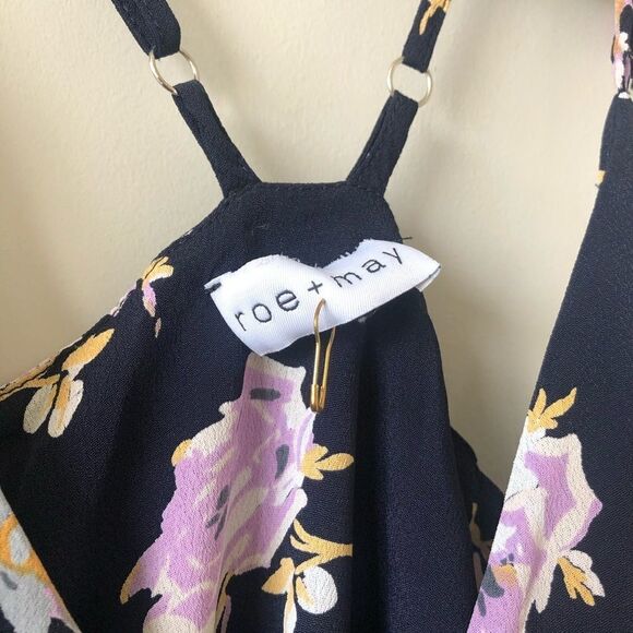 ROE + May Savona Navy Blue Floral Mini Wrap Dress - Picture 7 of 12